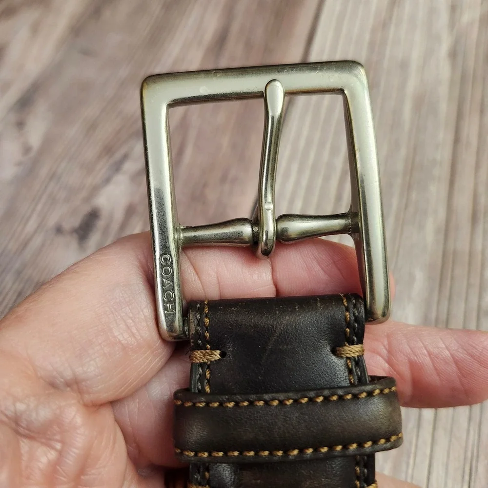 Coach Mens Leather Belt Dark‎ Brown Silver Buckle Classic Dress 36 Luxury Office